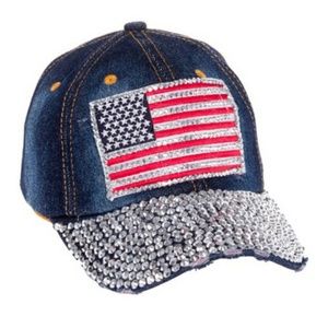 AMERICAN RHINESTONE DENIM FLAG HAT